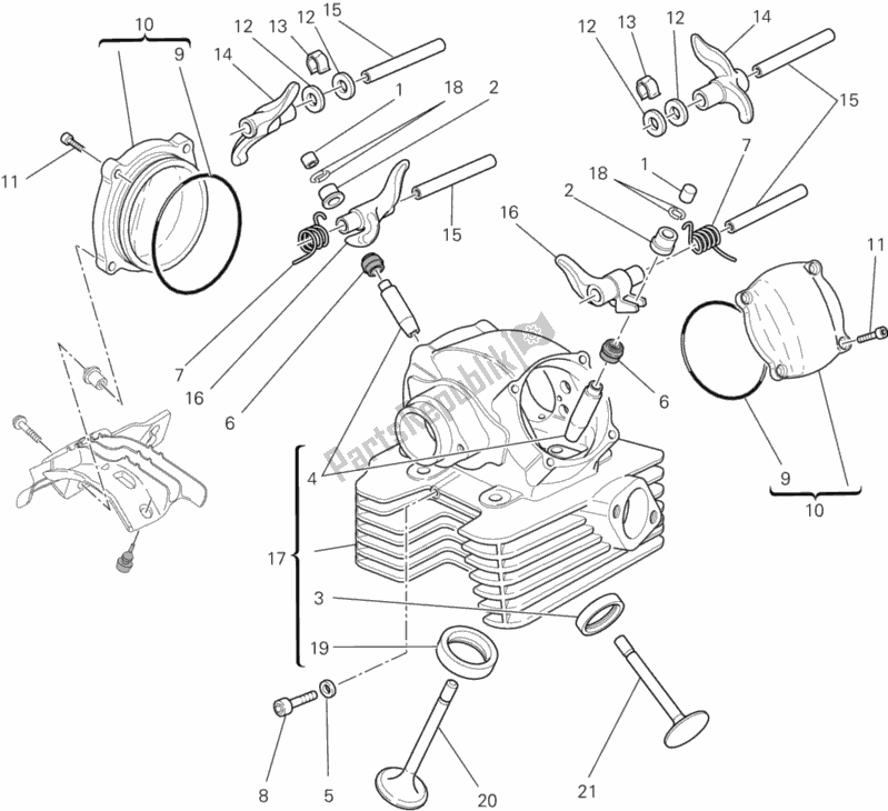 Alle onderdelen voor de Verticale Cilinderkop van de Ducati Monster 796 ABS Thailand 2014